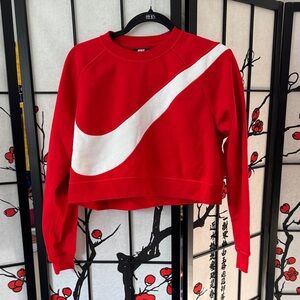 Nike Women's Red and White Swoosh Sweatshirt NWT
